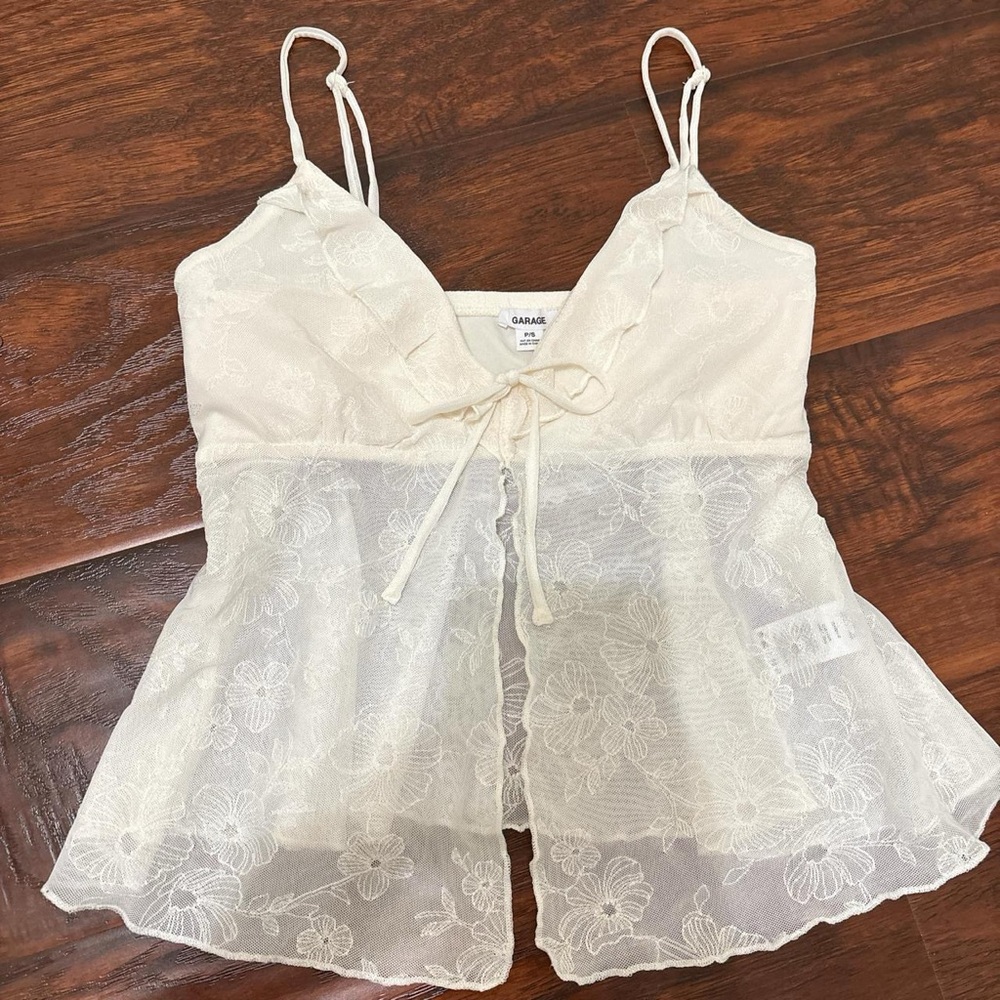 Garage white Lace flyaway tank